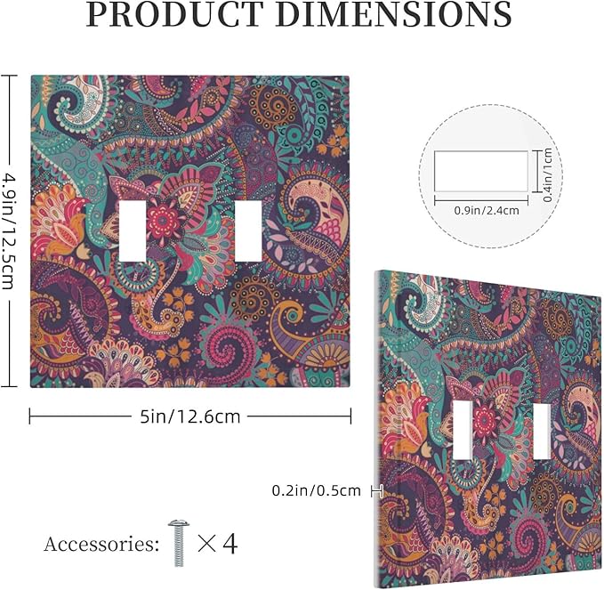 Mandala Boho Paisley Purple Floral Colorful Flower Decorative Switch Plates 2 Gang Double Toggle Outlet Light Switch Cover Wall Plate Electrical Faceplate for Home Bedroom Decor