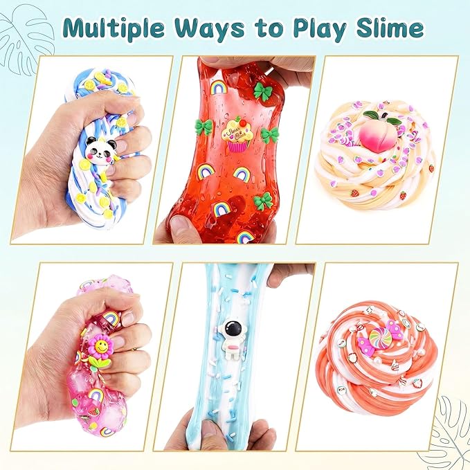 9 Pack Slime Kit, 6 Two-Color Butter & 3 Jelly Cube Crunchy Slime, Stress Relief, Soft Non-Sticky, for Kids Party Favors, School & Family Sensory Toy