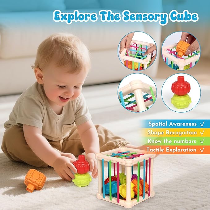 LearnToy Baby Toys 18-36 Months, Montessori 7-in-1 Activity Set - Stacking Blocks, Infant Teething Toy & Sensory Bin, Baby Boys & Girls Gifts