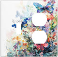 Light Switch Cover Plate Watercolor Colorful Floral Butterflies Wildflowers 2 Gang Decorative Switch Plates 1 Toggle Duplex Combo Outlet Covers GFCI Wall Plates for Bathroom Bedroom Decor