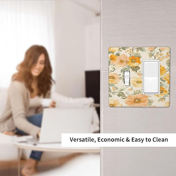 Outlet Covers Vintage Floral Pastel Flower Pattern 1 Toggle 1 Rocker Combo Light Switch Cover Plate Decorative Switch Plate Covers Electrical Wall Plate for Bedroom Cabin Decor
