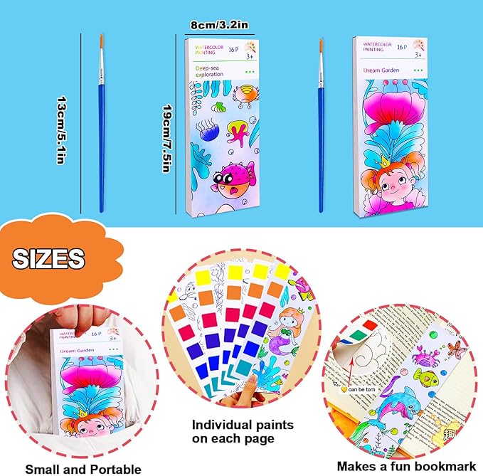 JUNQIU Paint with Water Books for Kids Ages 4-8, Watercolor Painting Coloring Books for Toddlers, Magic Paint Set for Kids, Art Craft Set for Drawing with Brush(2 Pack)