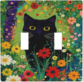 Decorative Art Light Switch Covers Cute Cat & Floral 2 Gang Double Toggle Wall Plate Decorative Switchcover Electrical Switchplate for Home Decor