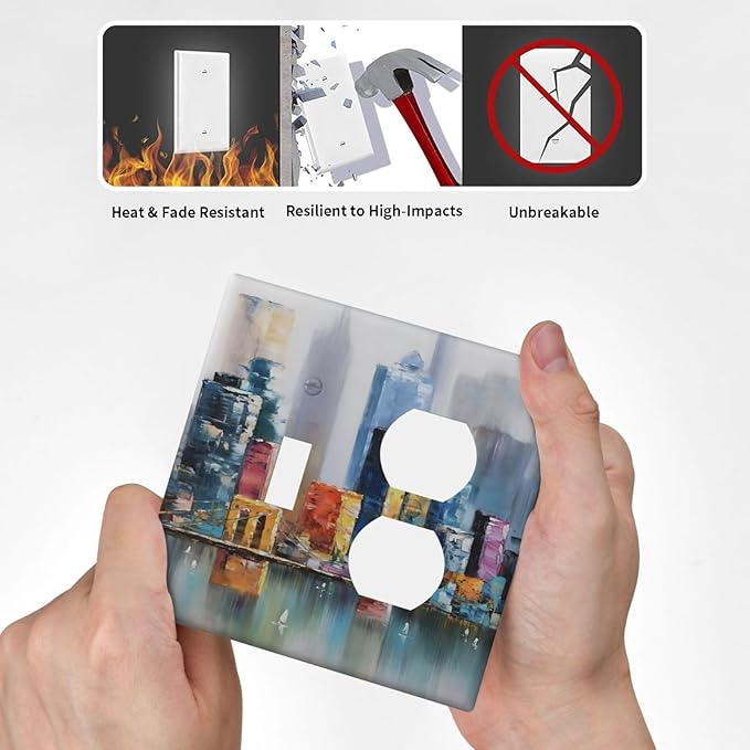 Colorful Nyc Skyline Textured Modern Abstract Wallplates 1 Toggle 1 Duplex Switch Plate Electrical GFCI Faceplate Decorative Light Switch Covers for Bedroom Living Room Decor