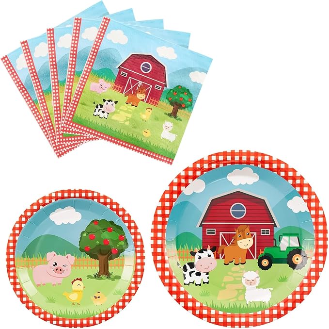 WERNNSAI Farm Plates and Napkins - 48PCS Farm Animals Birthday Decorations Barnyard Paper Plates Tableware for Kids Birthday Party Farmhouse Decorations Serves 16 Guests