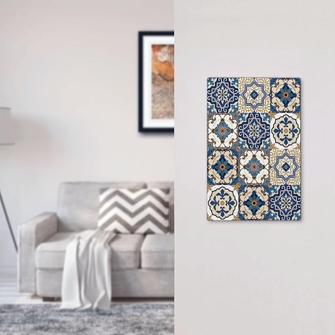 Light Switch Cover Plate Mandala Decorative Tile Talavera Moroccan Tiles 1 Gang No Device Blank Electrical Wall Plates Faceplate Decorative Switch Plate for Bedroom living Room Decor