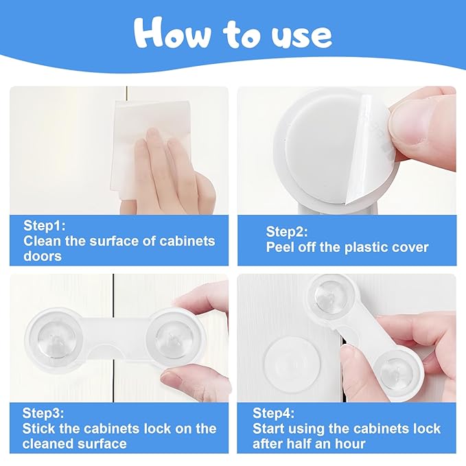 8 Pack Cabinet Door Locks for Baby Proof and Child Safety Cabinet Locks with Adhesive Childproof Door Latch Child Safety Locks for Kitchen Drawer Cupboards Fridge Closet Pantry