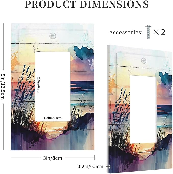 Outlet Covers Sunset Beach Abstract Watercolor 1 Gang Wall Plate Single Rocker Light Switch Cover Nature Coastal Decorative GFCI Receptacle Cover Electrical Switchplate for Home Decor