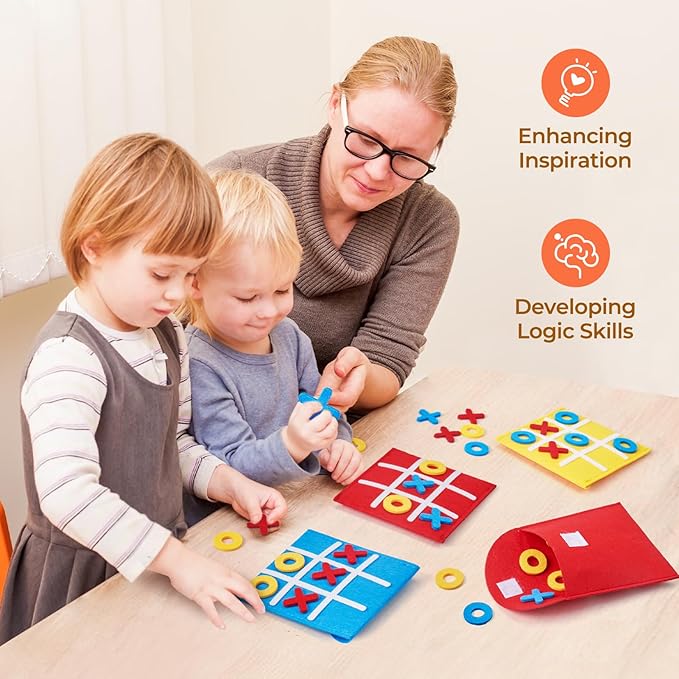 JoyCat 48 Pack Tic Tac Toe Party Favors for Kids, Felt Travel Board Games with Storage Pouch, Classroom Prizes, Goodie Bag Stuffers, Birthday Gifts for Students(Classic)