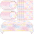 Pastel Rainbow Tableware Set Pastel Birthday Party Plates Napkins Rainbow Theme Party Disposable Table Cover Boho Cake Dessert Dinnerware for Kids Girls Baby Shower Birthday Wedding Decor Supplies