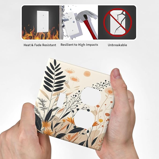 Light Switch Cover Plate Minimalist Floral Boho Botanical Wildflowers 2 Gang Decorative Switch Plates 1 Toggle Duplex Combo Outlet Covers GFCI Wall Plates for Bathroom Bedroom Decor