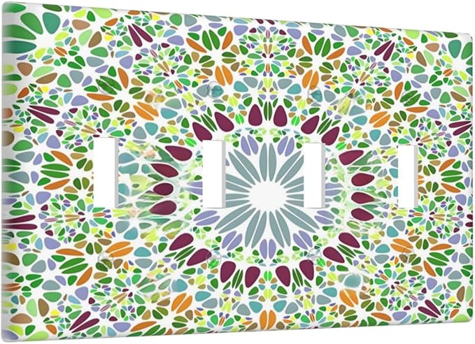 Mandala Flower Abstract Round Mosaic Floral Light Switch Covers Quad Toggle Electrical Faceplate 4 Gang Wall Plate Decorative Switch Plates for Bedroom Living Room Decor
