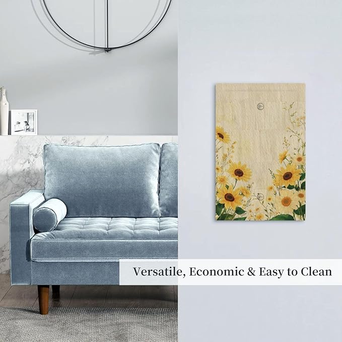 Decorative Blank Wall Plate with Vintage Botanical Sunflower Field Design Single Gang No Device Outlet Covers 1 Gang Light Switch Covers for Nature Yellow Blooms Wall Decor