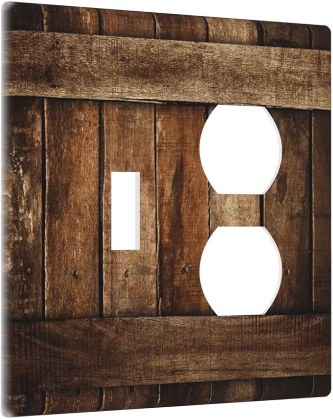 Brown Wooden Barn Door Old Wood Print Wallplates 1 Toggle 1 Duplex Switch Plate Electrical GFCI Faceplate Decorative Light Switch Covers for Farmhouse Home Decor