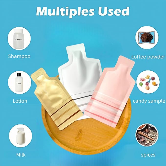 100 Pack 2.95x5.1 inch Heat Seal Sample Mylar Packets for Portable Travel Toiletries Disposable Baby Formula Container Liquid Shampoo Pouch Coffee Powder Condiments Food Storage (Gold)