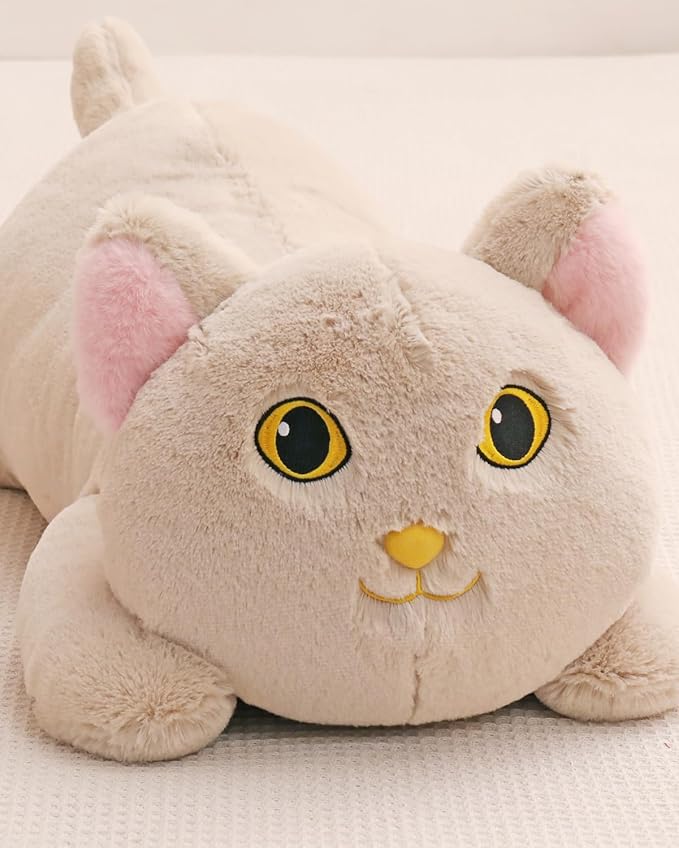 YESGIRL 26.4 inch 5 lbs Cat Weighted Stuffed Animals, Large Weighted Plush Animal, Cute Plush Toy Pillow, Soft Kawaii Plushie Gifts for Adults, Kids, Boys and Girls (Light Gray)