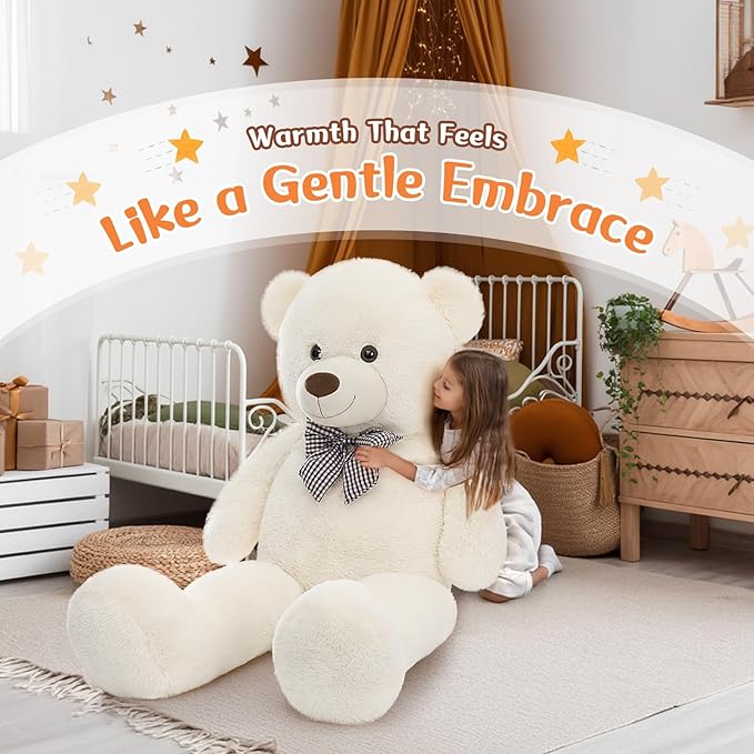 MorisMos Life SizeTeddy Bear, 55 Inch Jumbo Big Stuffed Animals Plush, Large Bear Stuffed Animal Gifts for Girlfriend, Boyfriend, Kids, White