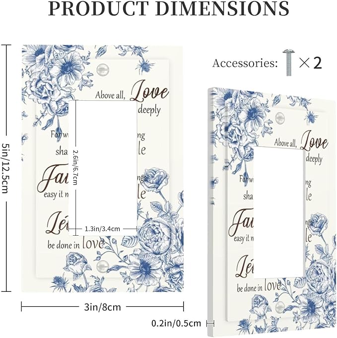 Decorative Outlet Covers Inspirational Quotes Blue Flower Floral 1 Gang Rocker Light Switch Cover Plate Single Wall Plates for Electrical Outlets Switch Plate Covers Faceplate for Home Decor