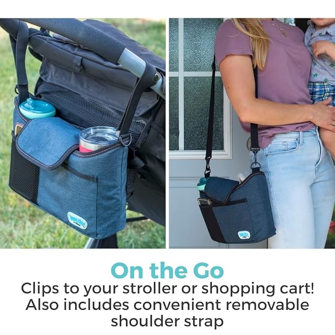 Toddleroo by North States - Baby Stroller Organizer: Universal Stroller Caddy with Cup Holder - Adjustable Storage Attachment for Strollers - Navy