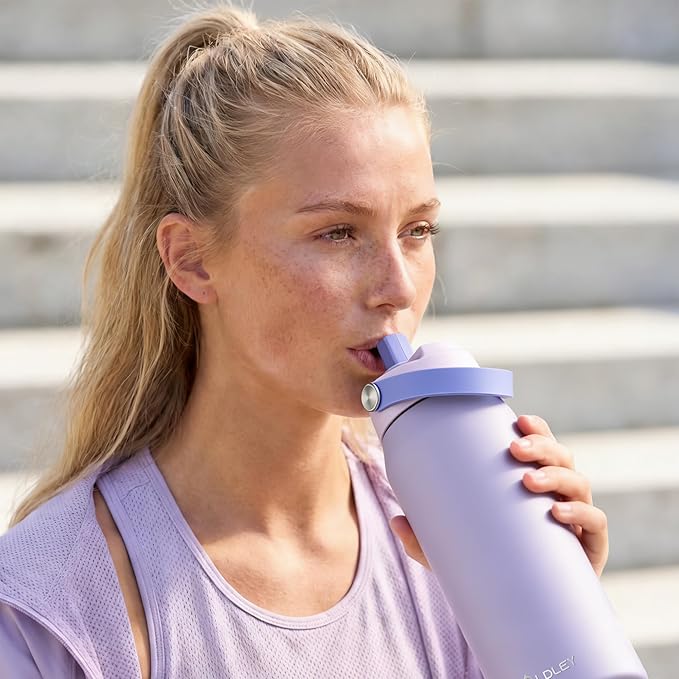 Oldley 24oz Insulated Water Bottle with Straw, Stainless Steel Water Bottle for Sports, Travel, School, BPA-Free Sports Bottles for Adult Kids, Leak-Proof, Purple