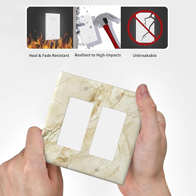 Outlet Covers Creamy Beige Marble Abstract Minimalism 2 Gang Double Rocker Light Switch Cover Plate Decorative Wall Plate GFCI Socket Cover Electrical Switch Plate Covers for Bathroom Home