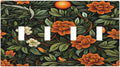 Light Switch Cover William Morris Orange Flowers Rustic Leaves Floral 4 Gang Quad Toggle Decorative Switch Plates Electrical Wall Plates Faceplate for Bathroom Bedroom Decor