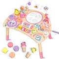 Wooden Activity Table for Toddlers 1-3, Unicorn 10-in-1 Montessori Busy Board with Bead Maze Shape Matching Gears Clock, Sensory Learning Toys for 1 2 3 Year Old Girls Boys Birthday Gift
