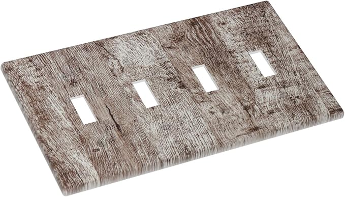 Light Switch Cover Plate Rustic Wood Grey Brown Vintage Wooden Plank 4 Gang Quad Toggle Decorative Switch Plates Wall Panels Electrical Wall Plates Faceplate for Farmhouse Home Decor