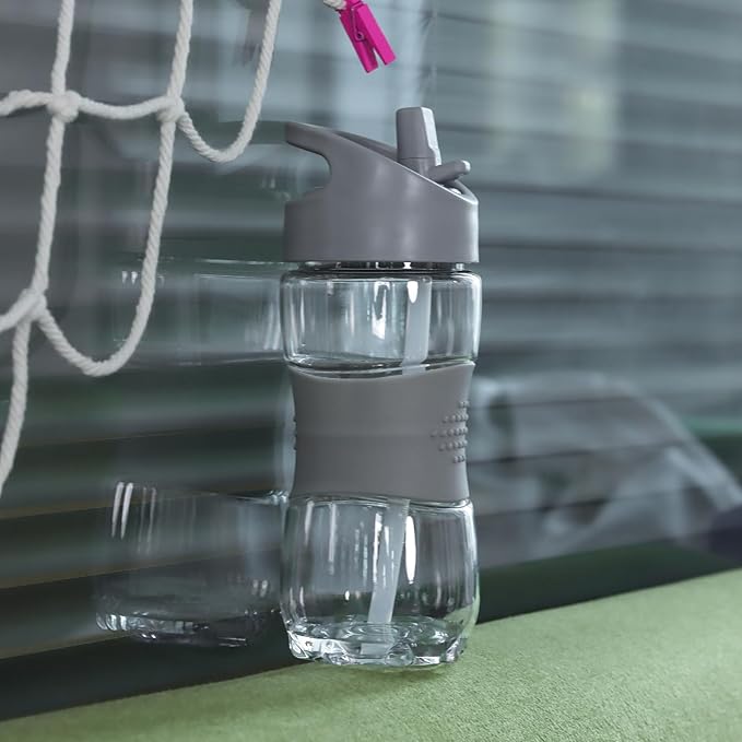 Sivaphe Clear Water Bottle with Straw 12 oz Portable Tritan Transparent Sports Drinking Bottle for School Girls Boys Grey