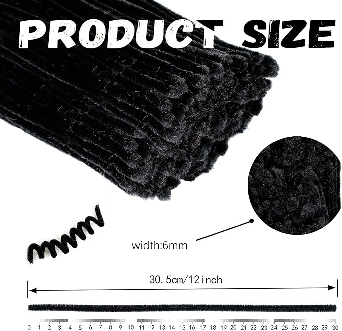 Black Pipe Cleaners for Crafts,200PCS Chenille Stems,Craft Supplies,Halloween Crafts for Kids,DIY Decor Ccrafts for Adults,Kids Games Toys for Ages 8-13,Christmas Birthday Gift,Craft Sticks