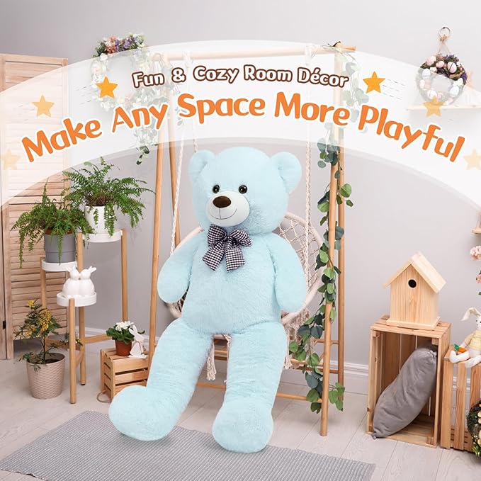 MorisMos Giant Teddy Bear 4 Feet, 47inch Big Teddy Bear Stuffed Animal Plush for Girlfriend, Boyfriend, Light Blue