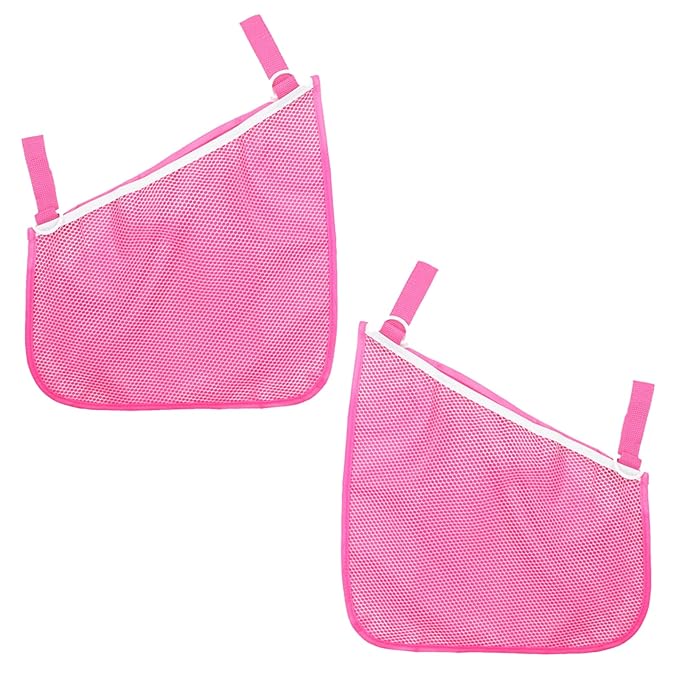 2 Pack Universal Side Sling Stroller Mesh Cargo Net and Organizer, Non-Slip and Adjustable Straps, Extra Stroller Storage Space (Pink)