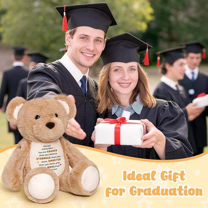 15" Inspirational Stuffed Animal Bear, You are Braver Than You Believe Gift, Birthday Graduation Encouragement Gift for Daughter Kids Toddlers Grandkids, Support Keepsake for Hospital