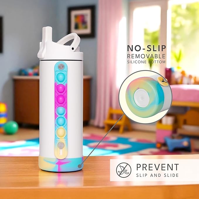 Elemental Iconic Kids Water Bottle for School - 100% Leak-Proof Insulated Water Bottles with Straw Lid & Pop-It Handle for Boys & Girls - Triple-Wall Insulated & BPA-Free, 14oz – White Tie Dye