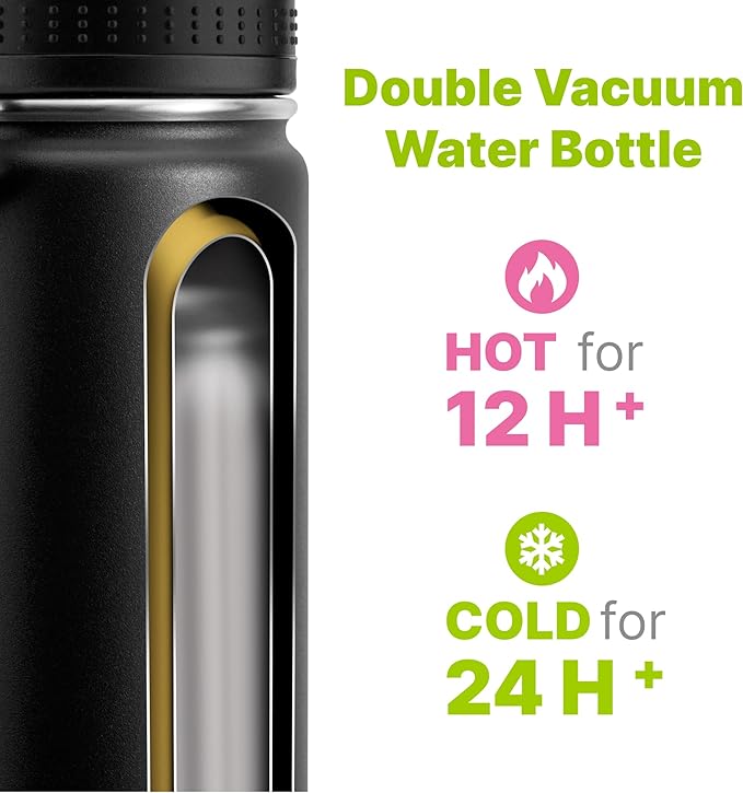 Water Bottle 2 Pack 16 oz Stainless Steel Vacuum Insulated Water Bottle Wide Mouth Sports Flask with Leakproof Spout Lid (Canyon Red-Black)