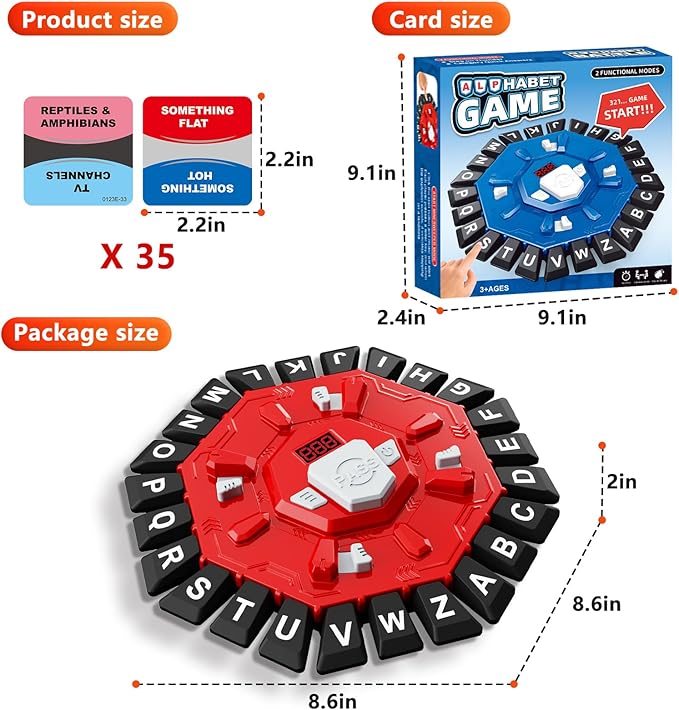 Resflycheng Word Game Family Board Game with Digital Display Timer and 2 Categories Modes Fun Fast-Paced 24-Letter Game for Learning Party Interactive (Red)