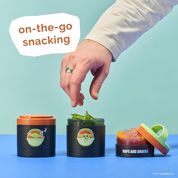 Whiskware Star Wars Stackable Snack Containers for Kids and Toddlers, 3 Stackable Snack Cups for School and Travel, The Child Naps & Snacks - Green/Orange/Grey