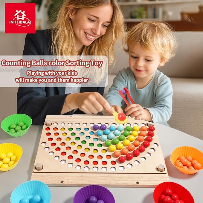 INIFEIDALA Montessori Toys for 3 4 5 Year Old, Stacking Blocks, Lacing Beads & Shape Stacker, Wooden Peg Board Beads Set, Fine Motor Skills & STEM Preschool Learning Gifts for Toddlers Boys & Girls