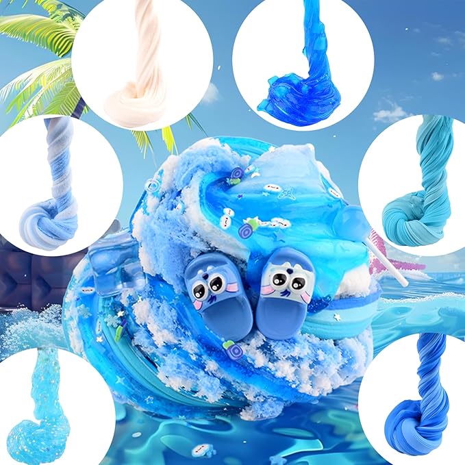 6 Pack Slimes Kit, Blue Slime Kids, Cloud Butter & Clear Slime, Party Favors, Toys for Girls Boys Ages 8-12, Goodie Bag Stuffers, Birthday Gift Ideas Cute Stuff