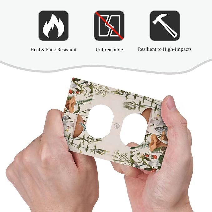 Boho Mushroom Forest Plants Wildflowers Insects Outlet Covers 1 Gang Duplex Light Switch Cover Decorative Switch Plates Electrical Receptacle Faceplate Wall Plate for Kids Room Home Decor