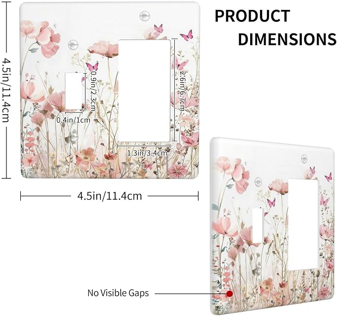 Boho Floral Watercolor Pink Wildflower Butterfly Outlet Covers 1 Toggle 1 Rocker Combination Decorative Wall Plate Electrical Switch Plates Light Switch Cover Plate for Bedroom Living Room Decor