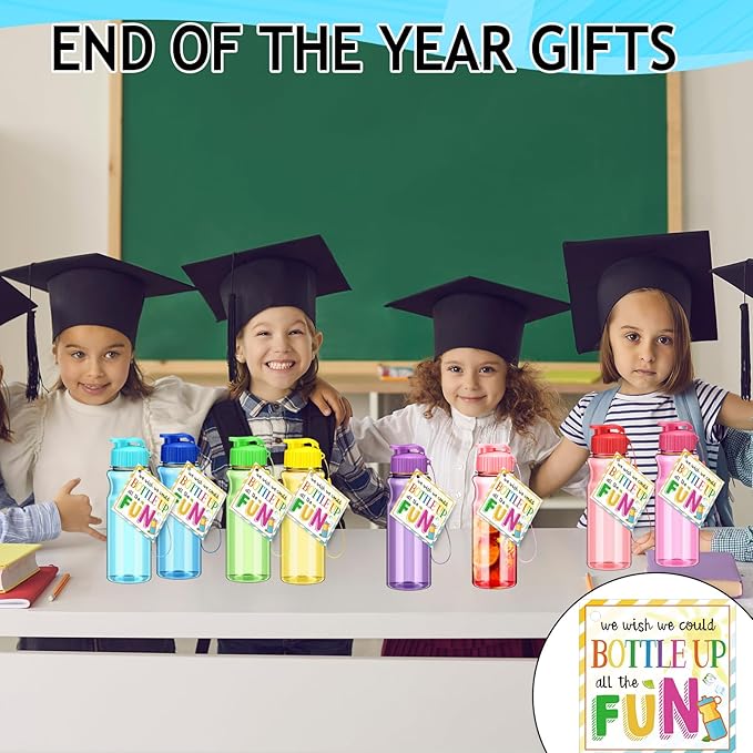 12 Pack Water Bottles for Kids School Bulk 18 oz Leakproof Reusable Sports Water Bottles Decorations End of The Year Gifts for Students from Teacher for Kids Graduation Classroom Prizes
