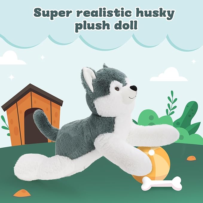 MorisMos Husky Stuffed Animal 28" Dog Stuffed Animal Husky Plush Stuffed Puppy Toy Dogs for Kids Stuffed Animals Plushie Dog Pillow Gift for Kids Boys Girls Birthday Christmas