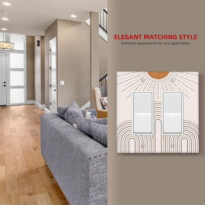 Decorative Outlet Covers Mid Century Gold Sun Minimalist Arch Line Castle 2 Gang Wall Plate Double Rocker Switch Light Switch Plate Covers Jumbo Dual Electrical GFCI Switch Cover Plate