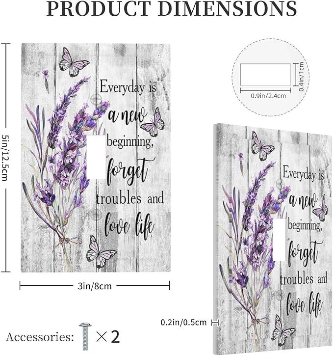 Decorative Light Switch Cover Plate Purple Lavender Flower Butterfly on Wood Plank 1 Gang Single Toggle Wall Plates for Electrical Outlet Covers Switch Plate Covers Faceplate for Home Decor