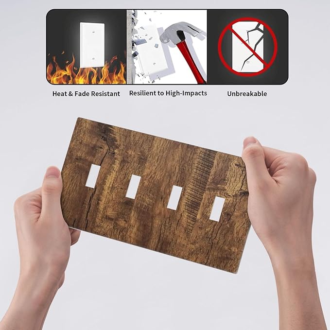 Rustic Old Wood Brown Crack Tree Tumor Print Light Switch Covers Quad Toggle Electrical Faceplate 4 Gang Wall Plate Decorative Switch Plates Cover for Farmhouse Home Decor