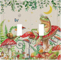 Decorative Switch Plates Boho Mushrooms Frogs Butterflies Flowers Moon Stars 2 Gang Double Toggle Wall Plate Outlet Light Switch Cover Electrical Faceplate for Kids room Bedroom Decor