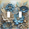 Decorative Art Light Switch Covers Blue and Creamy Floral 2 Gang Double Toggle Wall Plate Decorative Switchcover Electrical Switchplate for Home Decor
