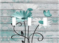 Teal White Daisy Flower Butterfly On Rustic Wood Board Decorative Switch Plates 3 Gang Wall Plate Triple Toggle Light Switch Cover Faceplate Electrical Wall Panels for Farmhouse Bedroom Decor