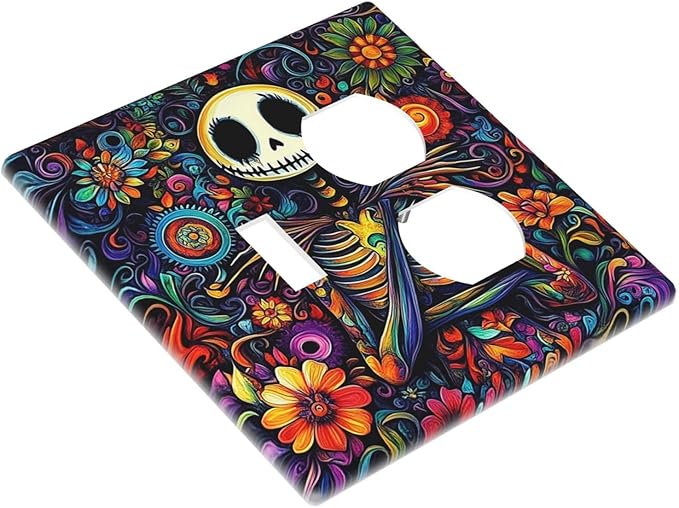 Wallplates Colorful Flowers Abstract Skull 1 Toggle 1 Duplex Switch Plate Electrical Gfci Faceplate Decorative Light Switch Covers For Home Living Room Decor
